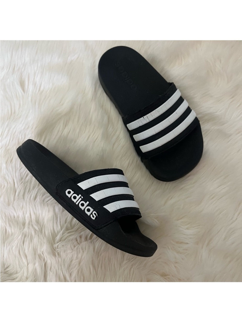 adidas Black Slide Sandals with White Stripes
